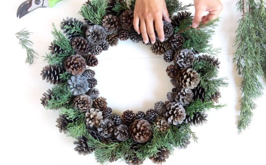DIY pine cone wreath from A Piece of Rainbow
