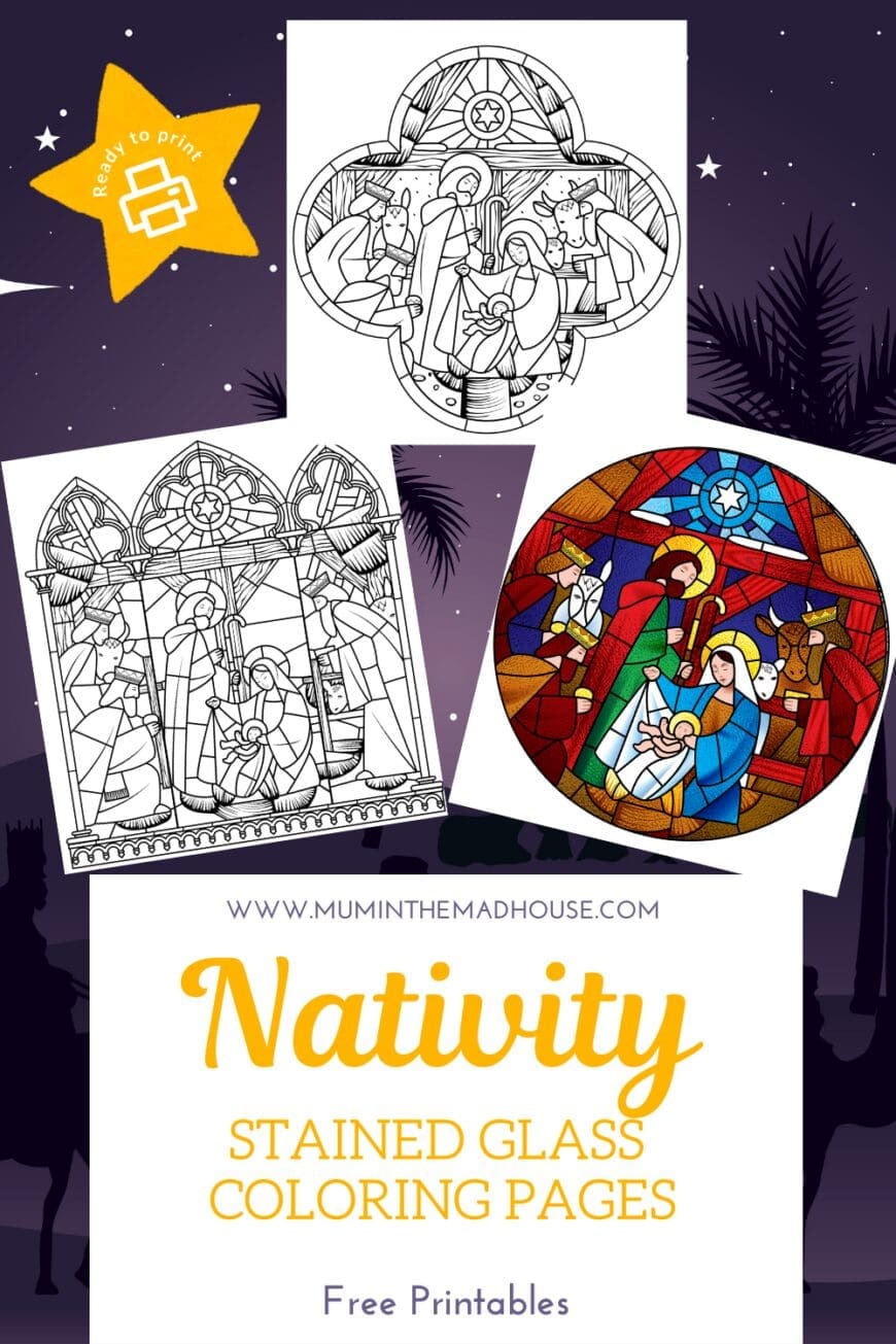 Create a beautiful nativity scene with these free stained glass coloring pages. Perfect for kids, holiday crafts, and DIY Christmas decor. Download now!