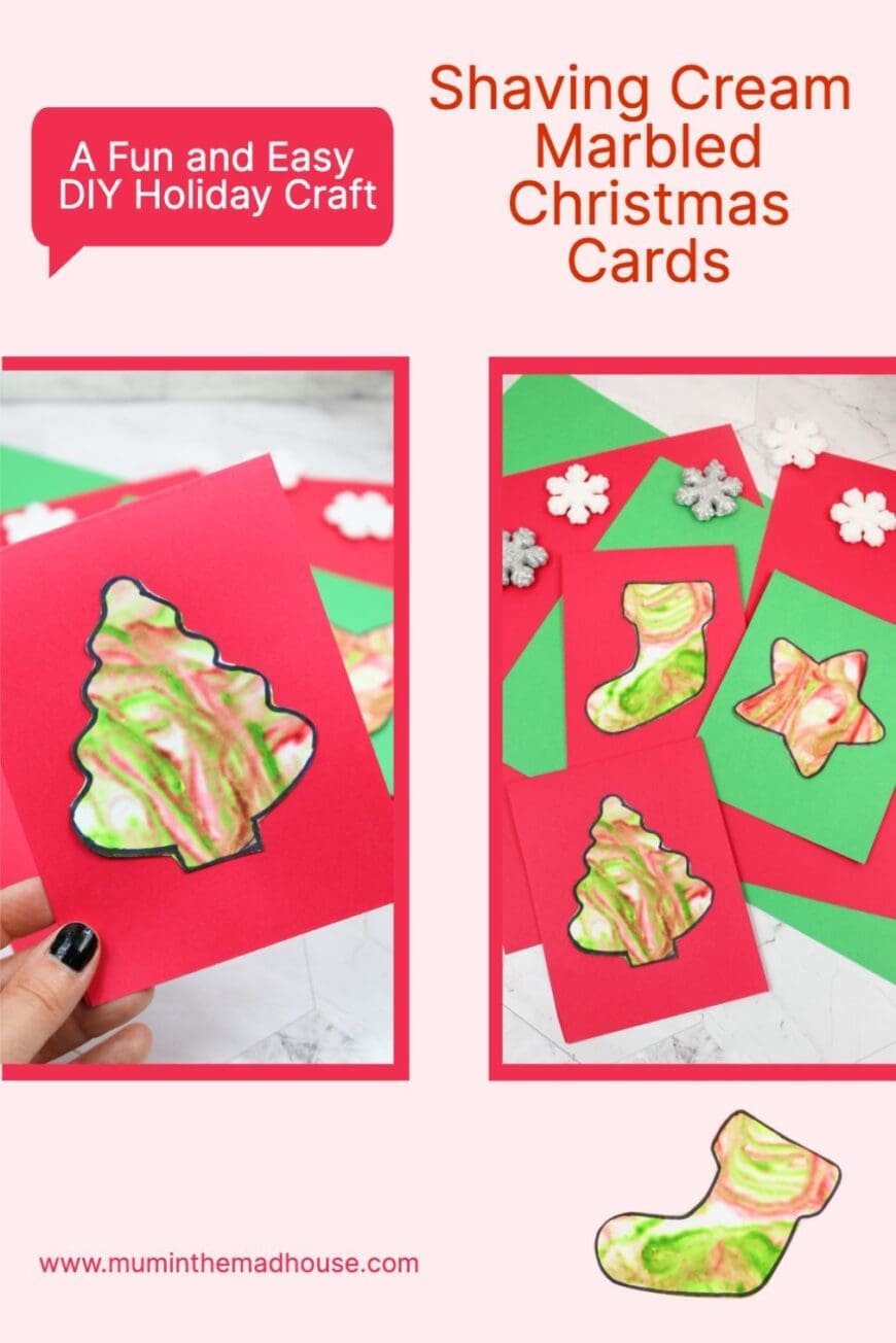 Create beautiful, one-of-a-kind Christmas cards with this easy shaving cream marbling technique! A fun and festive craft for kids and adults alike this holiday season.