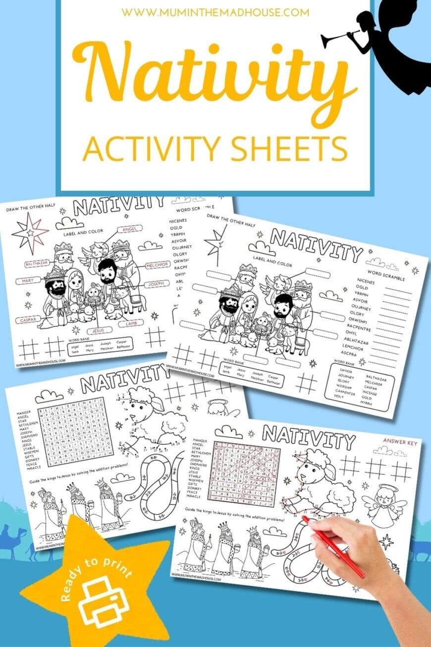 Get kids engaged in the story of Christmas with these free printable Nativity activity sheets! Great for home, school, or church, with coloring, word scrambles, and dot-to-dots. Perfect as placemats for holiday meals or a fun classroom activity. Download now and add festive, educational fun to your holiday season!