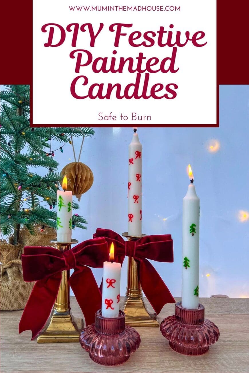 Add a personal touch to your holiday décor with DIY painted candles! Using wax candle pens, create safe-to-burn festive designs like trees and bows. Perfect for gifting!