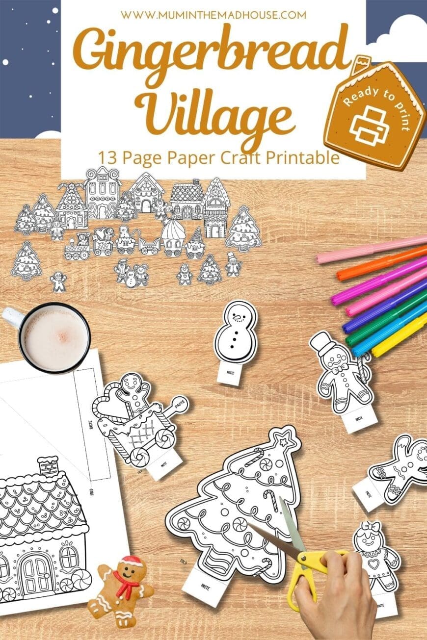Bring holiday cheer with this Gingerbread Village printable! Kids can color, assemble, and decorate their own gingerbread town. Perfect for home or classroom fun!