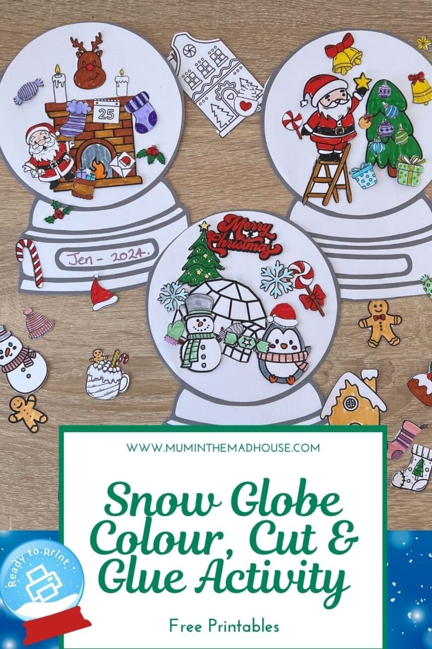 Entertain kids this winter with a DIY printable snow globe craft! Let them cut, color, and stick winter scenes to create their own magical snow globes.