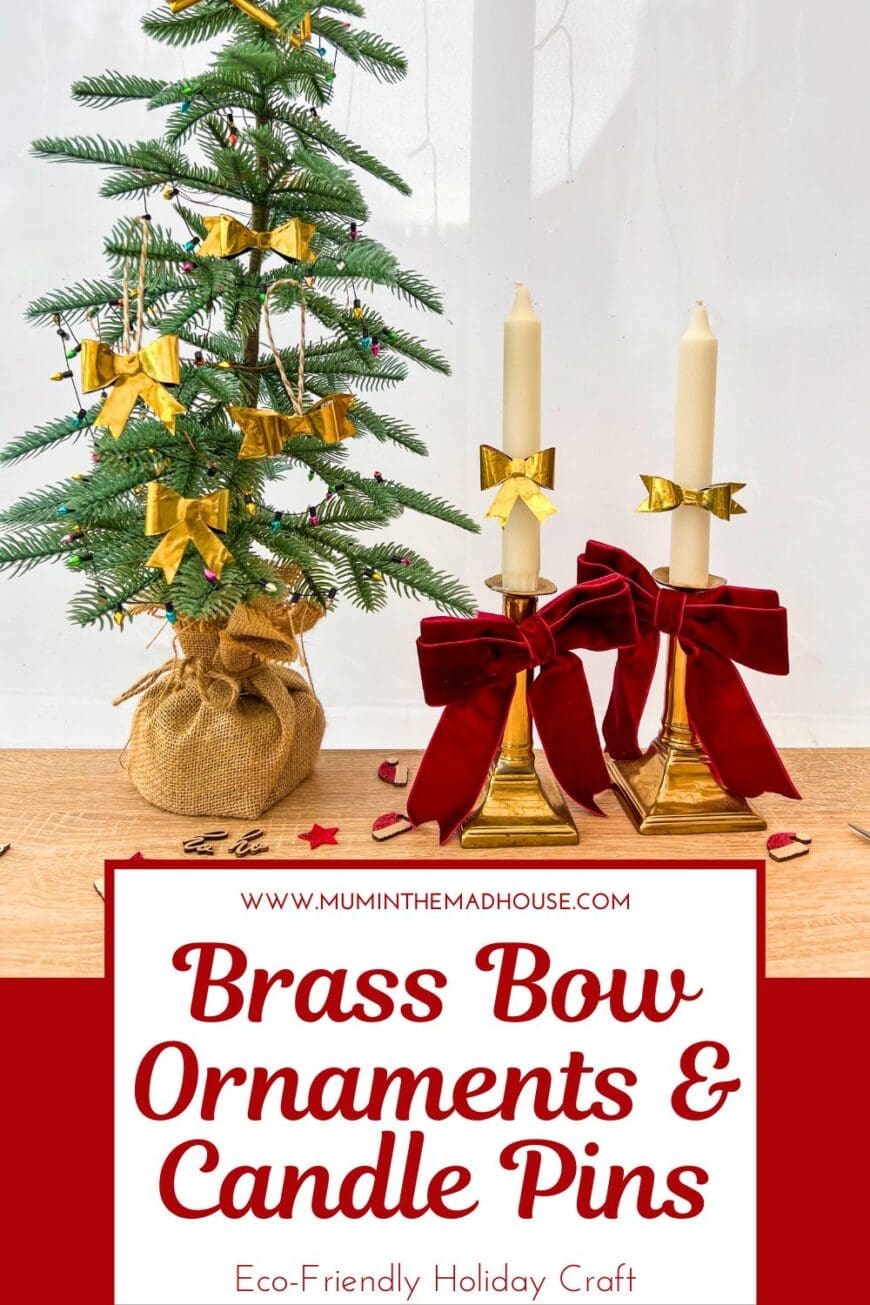 Transform old tomato puree tubes into luxurious brass bow candle pins and ornaments. A simple and stunning craft idea with a free printable template included!