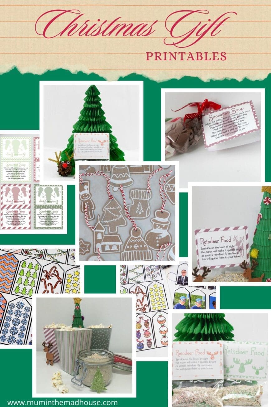 Add a special touch to your gifts with printable Christmas tags, reindeer food labels, and snowman soup labels. Perfect for DIY holiday gifting!