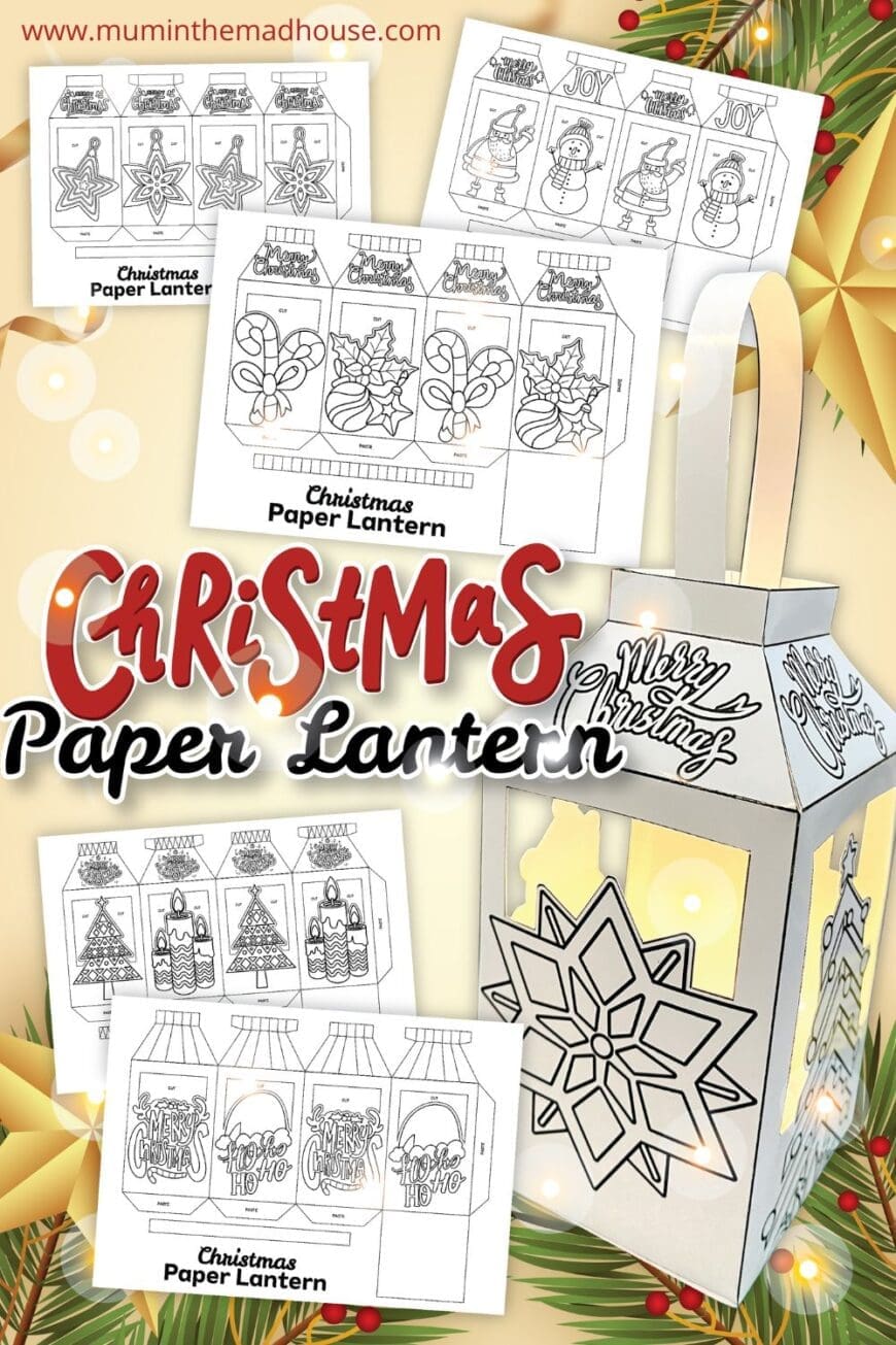 These 6 Printable Christmas Paper Lanterns are an easy and fun DIY craft for kids and adults! Use the free templates to create glowing festive decorations. Perfect for tables, mantles, and windows! 