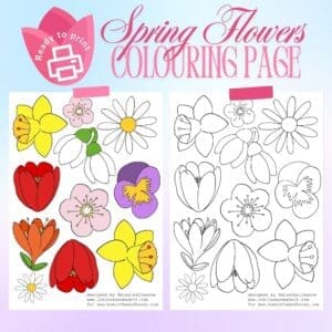 Spring Flower Colouring Page and Pre Coloured Bonus Page