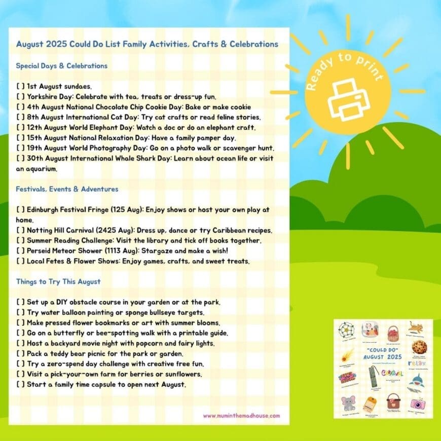 August 2026 Could Do List – Free Printable for Families