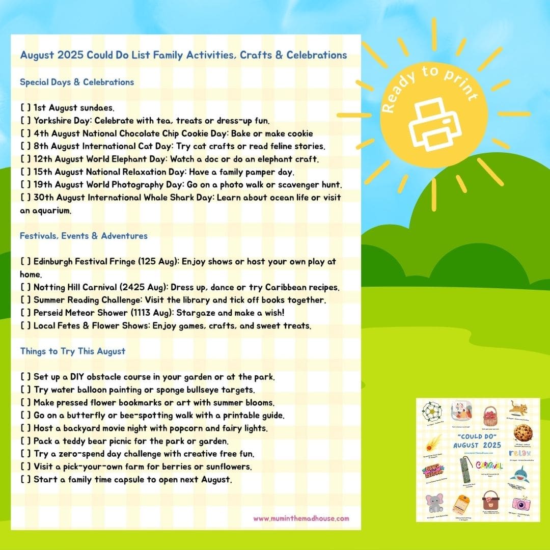 August 2026 Could Do List – Free Printable for Families