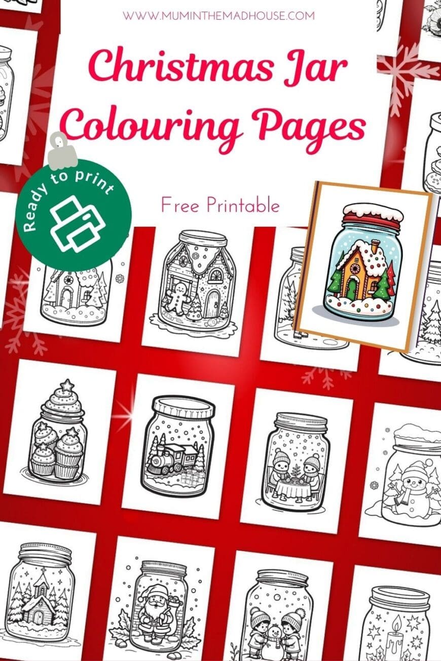 These cute printable Christmas jar colouring pages feature Santa, ornaments, candy canes & more. Free to download and perfect for kids!