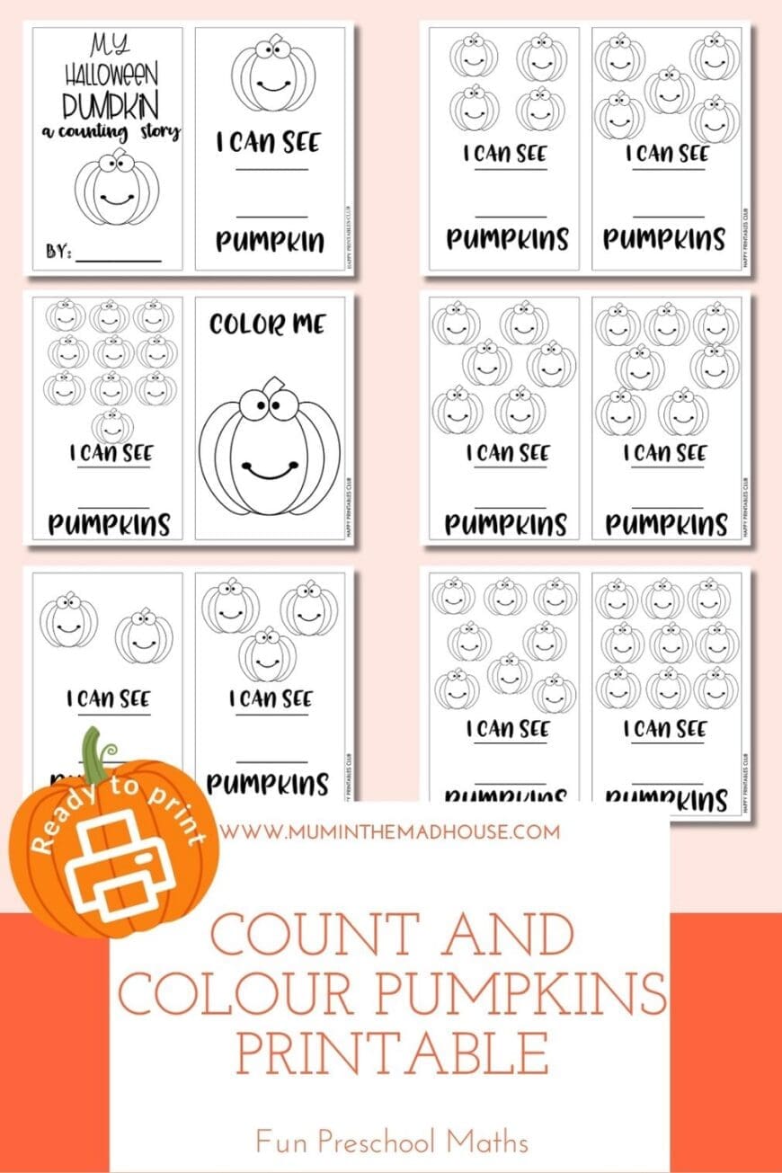 Keep little ones busy this Halloween with a free Count and Colour Pumpkins Worksheet! A fun preschool activity that combines counting, colouring, and early reading.