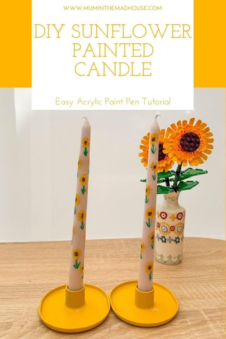Decorate candles with beautiful sunflower designs using acrylic paint pens! This beginner-friendly candle craft makes a stunning handmade gift or seasonal decoration.