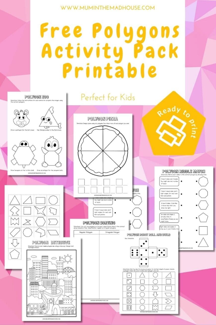 Download this engaging Polygons Activity Pack and help your kids explore geometry with robots, pizzas, and zoo animals made of shapes! These free printables teach regular and irregular polygons in a hands-on, fun way. Great for teachers, homeschoolers, and parents looking for screen-free learning.
#