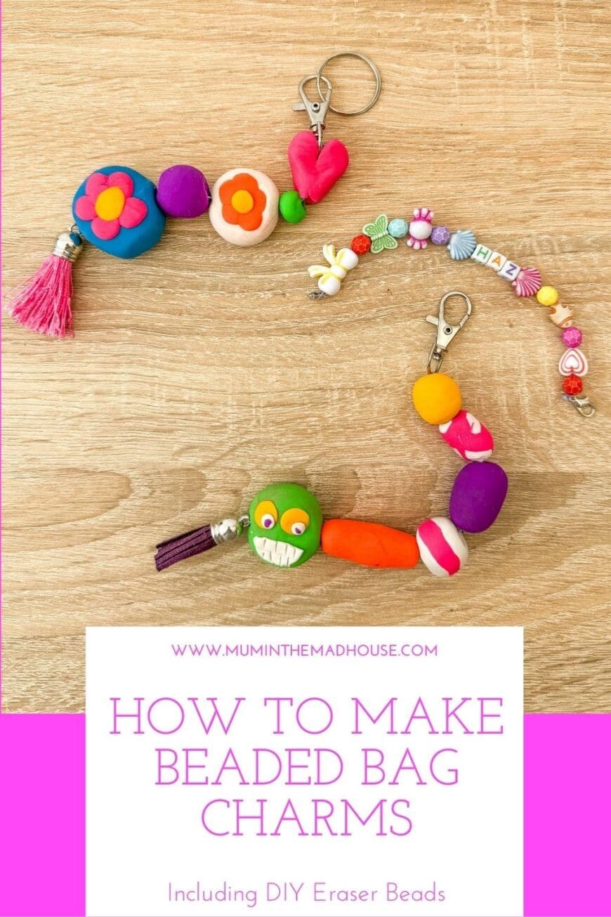 Learn how to make personalised beaded bag charms for backpacks. Perfect for kids to create their own unique design while practising fine motor skills.