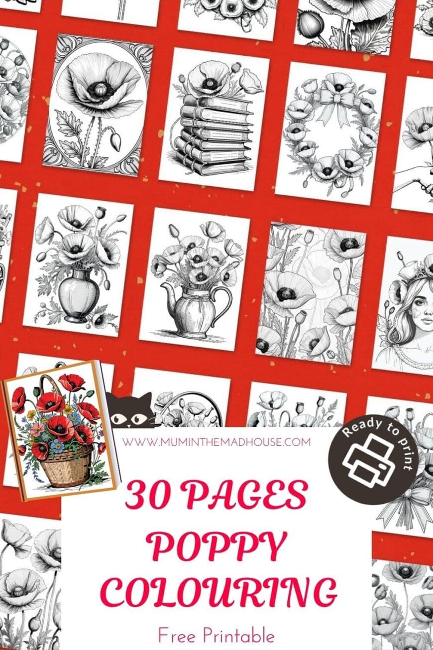 Celebrate and remember with these intricate poppy flower colouring pages for older children, teens, and adults. A calm and thoughtful printable for honouring service and sacrifice. Perfect for November remembrance events.