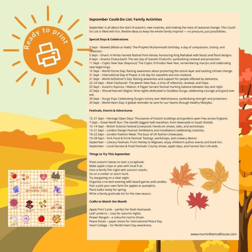 Free September Could-Do List Printable - Autumn Activities