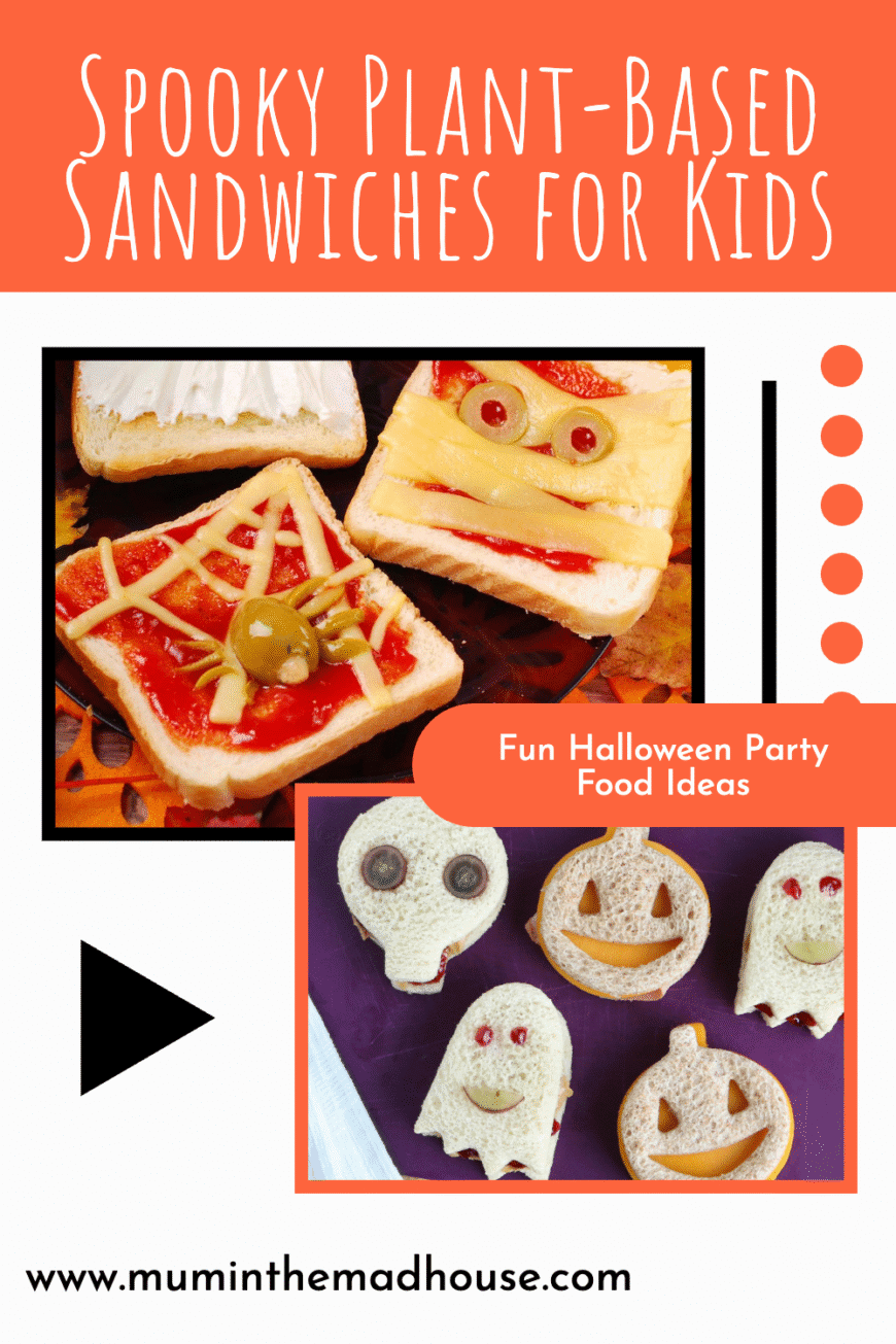 Transform ordinary sandwiches into spooky Halloween delights with black bean hummus, pumpkin-cream cheese, and spinach pesto! Fun bat, ghost, and pumpkin shapes make these plant-based snacks perfect for kids’ parties.
