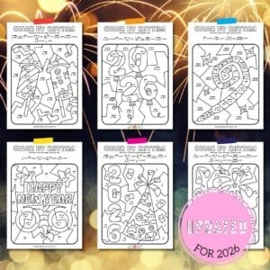 Free 2026 New Year Color-by-Rhythm Printable Pack 🎶✨