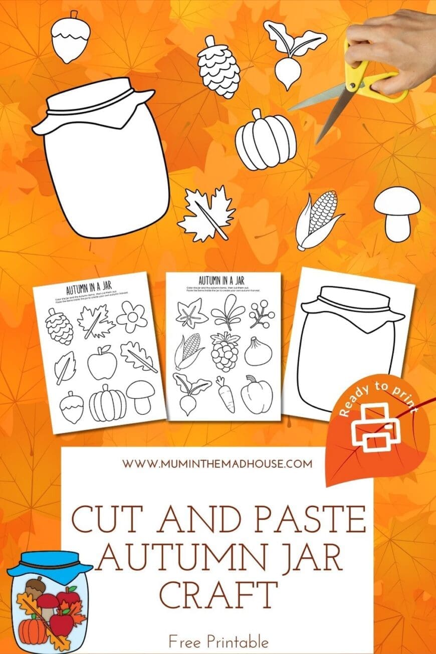 Celebrate the season with this simple and fun cut and paste Autumn in a Jar craft. Includes a free printable jar template and autumn items to decorate. Great for fine motor skills, creativity, and seasonal learning.