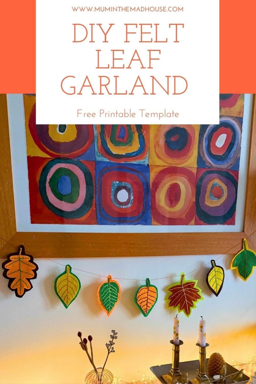 Create a cosy autumn garland with this easy DIY felt craft! Use the free printable leaf template and backstitch veins for a beautiful handmade decoration. Perfect for mantels, walls, and family crafts.
