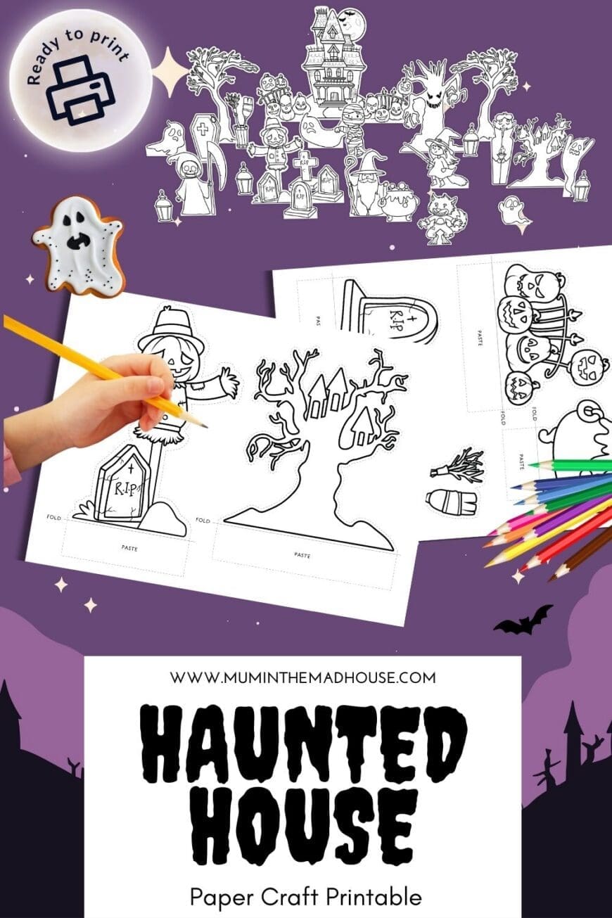Keep little hands busy this Halloween with our free printable haunted house template! Kids can colour, cut, and build their own spooky house complete with ghosts and pumpkins. Perfect for family fun or classroom Halloween activities.