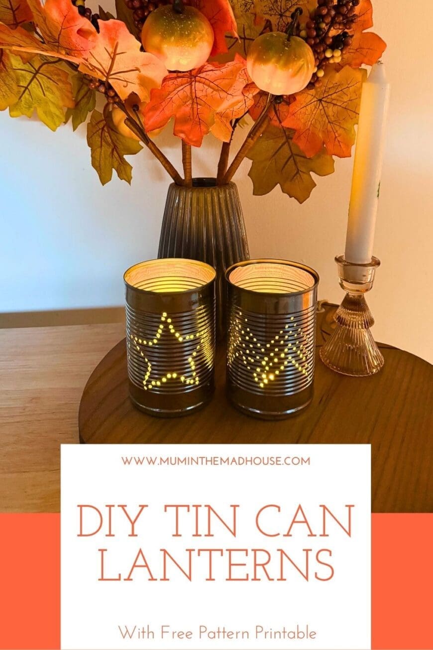 Light up Bonfire Night with DIY tin can lanterns made from upcycled tins! Learn how to create star and firework patterns, paint them, and use safe LED tealights. Includes a free printable template.