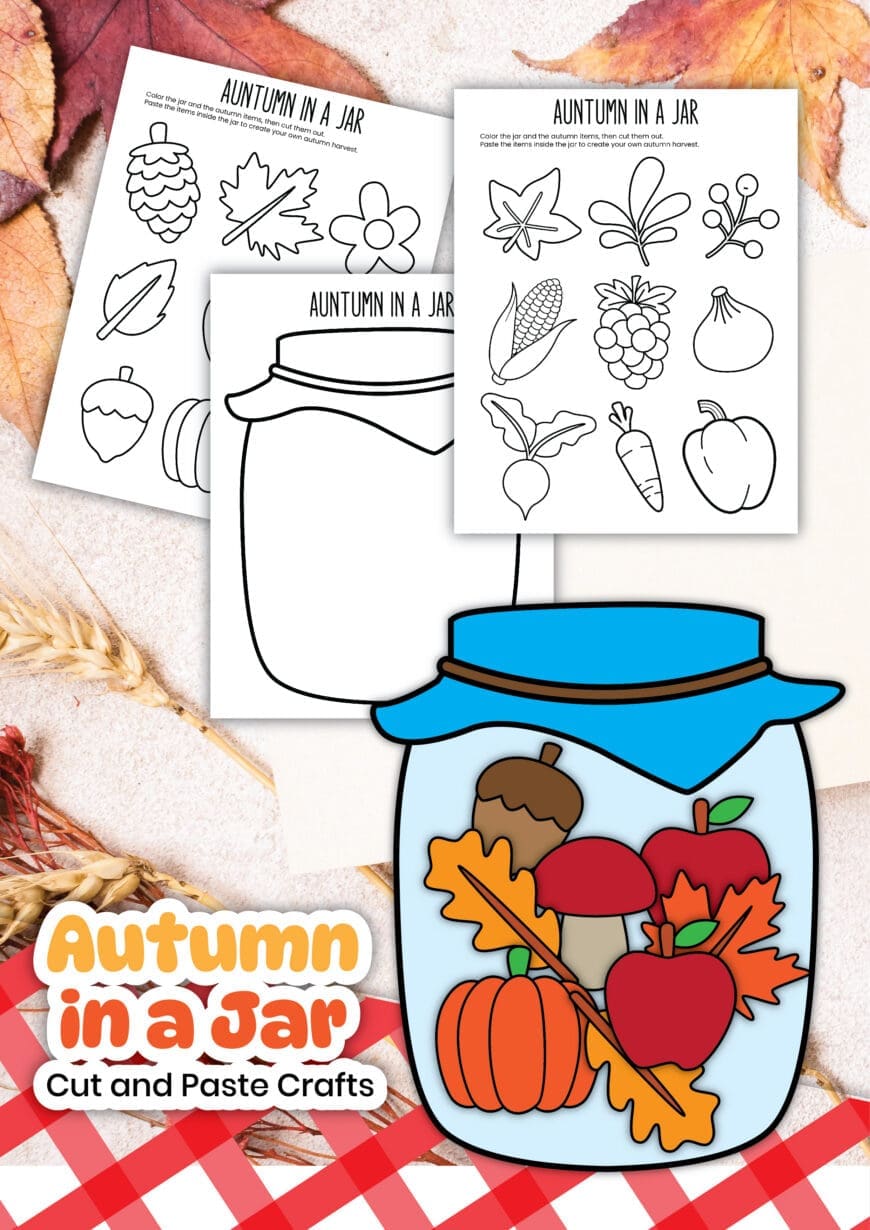 Keep little hands busy this fall with a free Autumn Harvest in a Jar craft. Kids can colour, cut, and paste pumpkins, acorns, apples, and more into their own seasonal jar. A creative autumn activity for home or classroom!