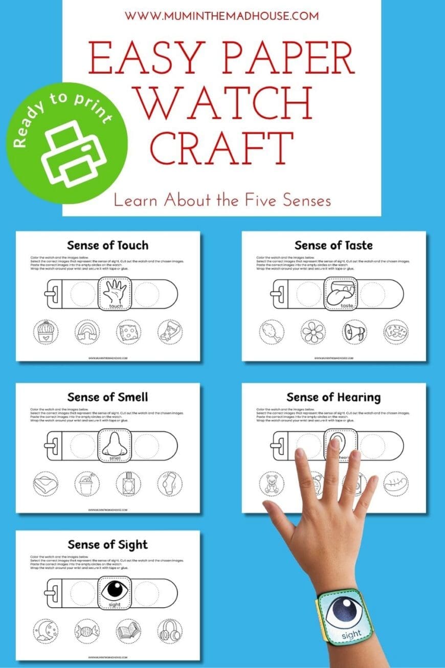 each your child all about the five senses with this creative paper watch activity! A simple, low-prep printable craft for kids that makes science hands-on and fun.