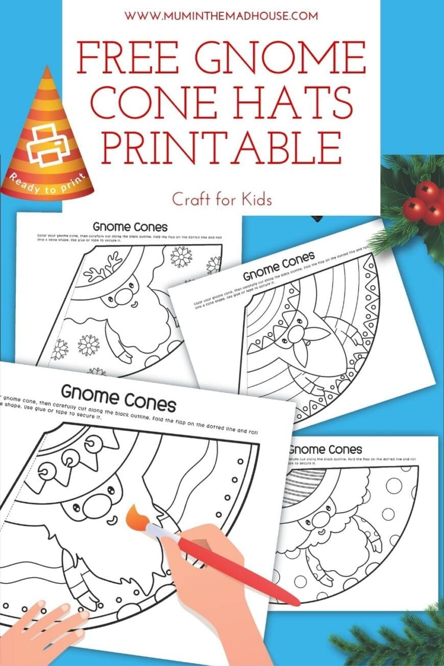 Make your own adorable paper gnome cones with this free printable craft! Perfect for Christmas colouring, decorations, and festive fun for all ages.