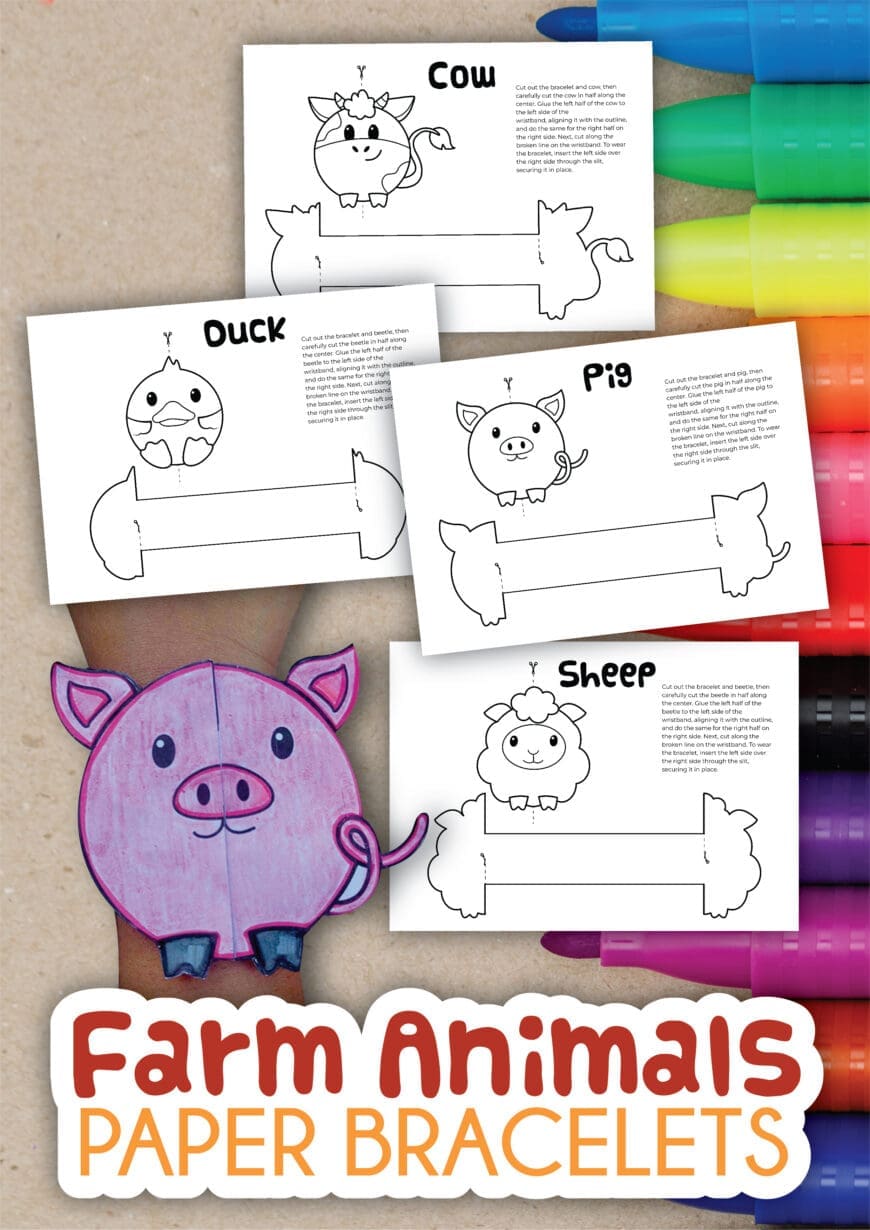Make learning about farm animals fun with this free printable bracelet craft! Great for preschoolers, playdates, and family craft time. Download and start creating today!
