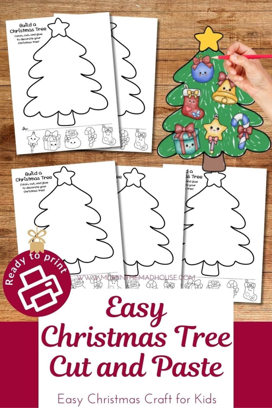 Looking for a simple Christmas craft? Download this free cut-and-paste Christmas tree printable! Five designs, cute decorations, and lots of creative fun for little hands.