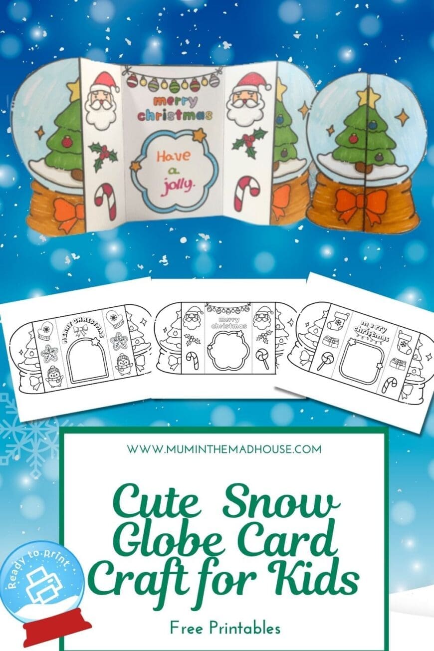 This cute printable Snow Globe Christmas card is such a sweet keepsake for children to make and gift. Colour in Santa and the Christmas tree, fold into shape, and add your own Christmas message. So lovely for grandparents and teachers! 