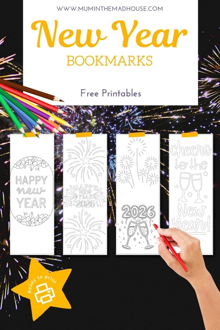 Looking for a simple New Year activity? These free 2026 New Year bookmarks to colour are perfect for kids at home or school. A low-prep printable that encourages creativity and reading all year long.