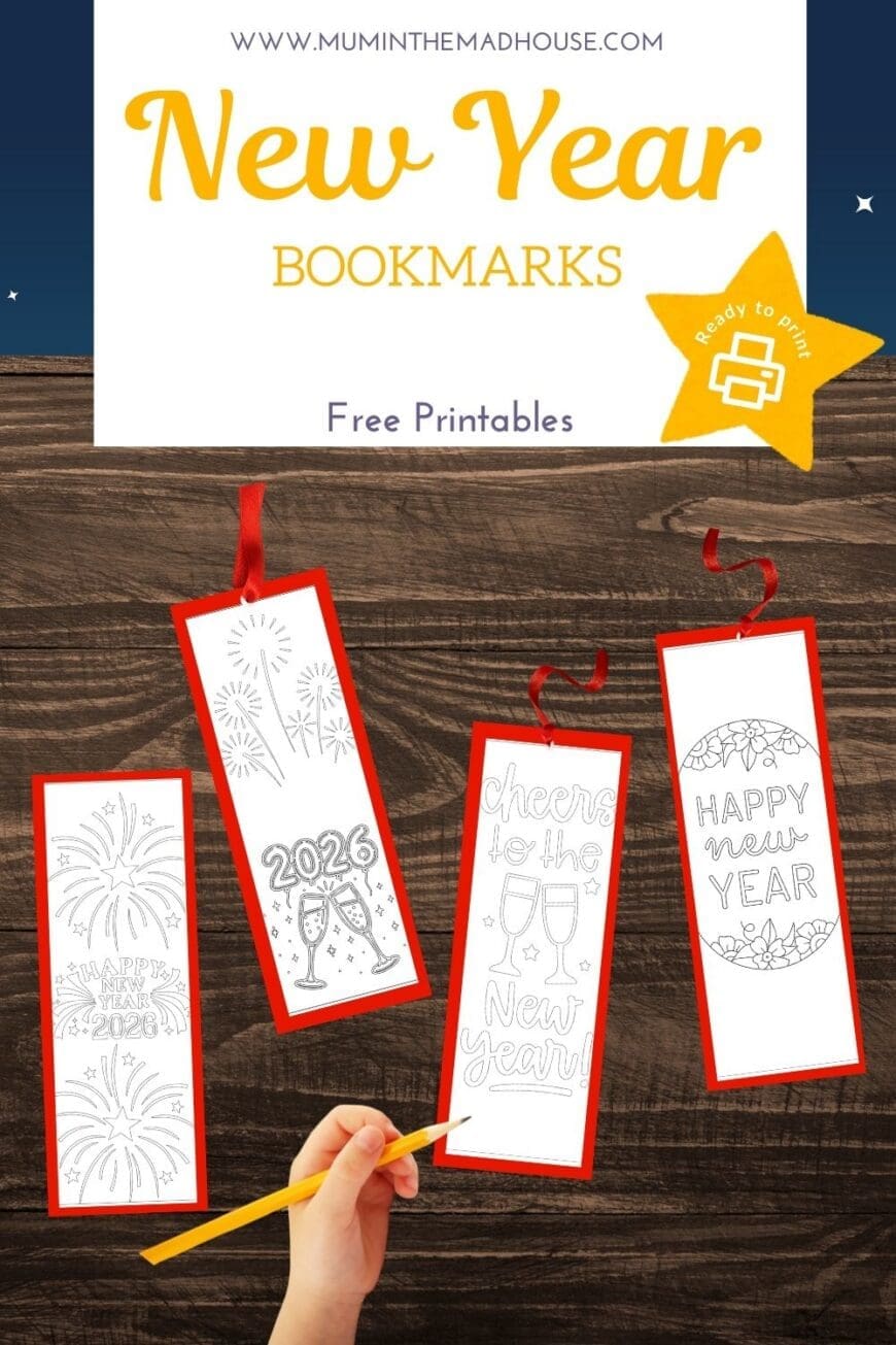 Celebrate the New Year with these free 2026 bookmarks to colour! A fun and calming printable activity for kids, perfect for quiet time, classrooms, or welcoming in the New Year creatively. Easy to print and great for encouraging reading.