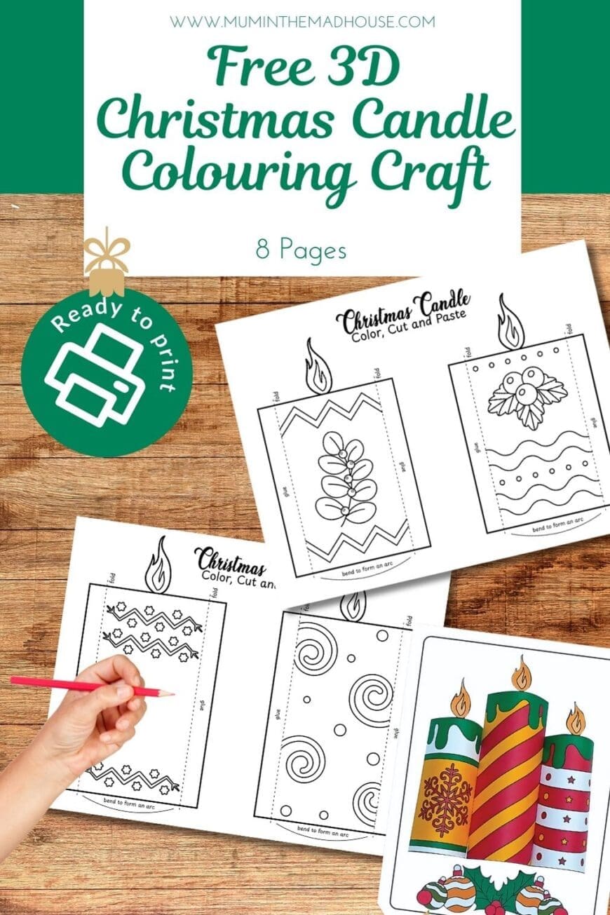 Looking for an easy Christmas craft for kids? Download these FREE 3D Christmas Candle Colouring Pages! Children can colour, cut and assemble their own festive candles — perfect for home, school and holiday décor. A low-prep, fun Christmas activity for all ages.