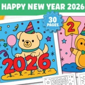 Free Happy New Year 2026 Calm & Easy Colouring Pages