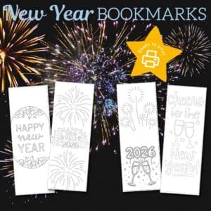 Free 2026 New Year Bookmarks to Colour