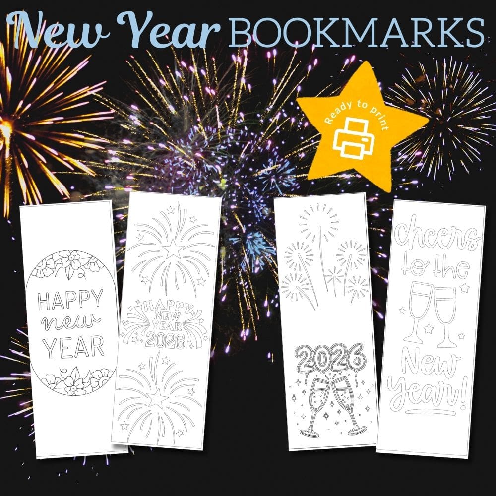 Free 2026 New Year Bookmarks to Colour