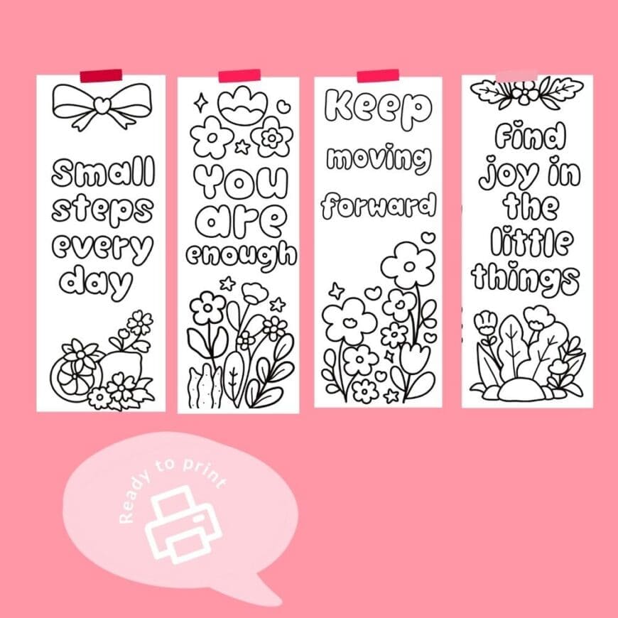 Free Inspirational Quote Bookmarks to Colour