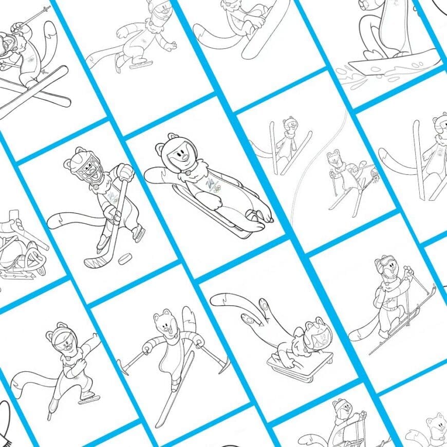 Free Winter Sports Mascot Colouring Pages – 15 Printable Sheets