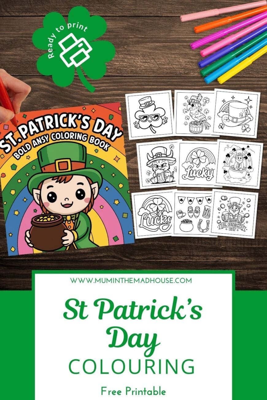 Looking for simple St Patrick’s Day colouring pages that work for all ages? These easy colouring printables are great for younger children and also perfect for older kids and adults who love adding shading, highlights, and their own creative style.