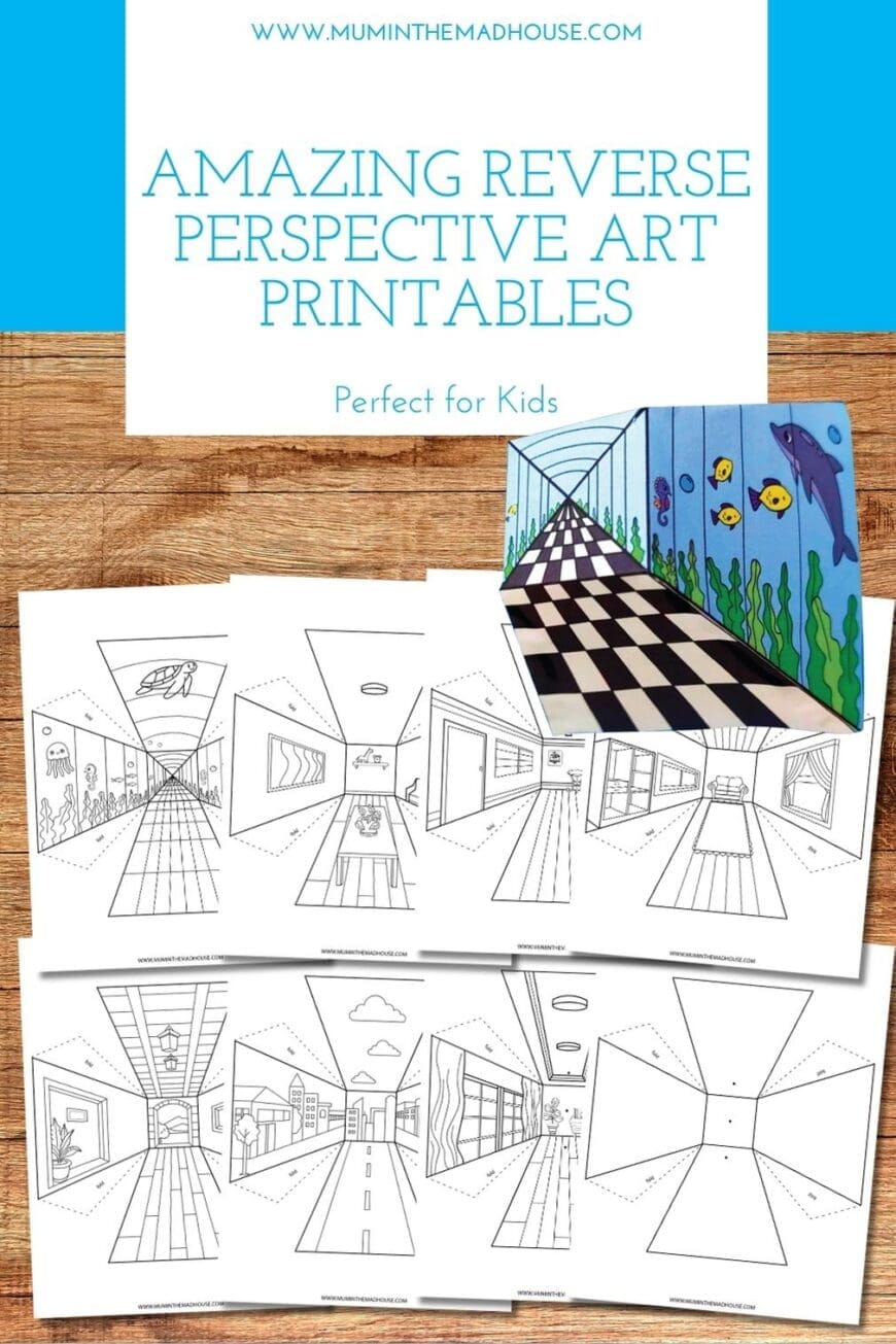 Try this amazing reverse perspective art printable with kids. A fun 3D optical illusion craft that combines colouring, folding, and STEAM learning into one magical activity.