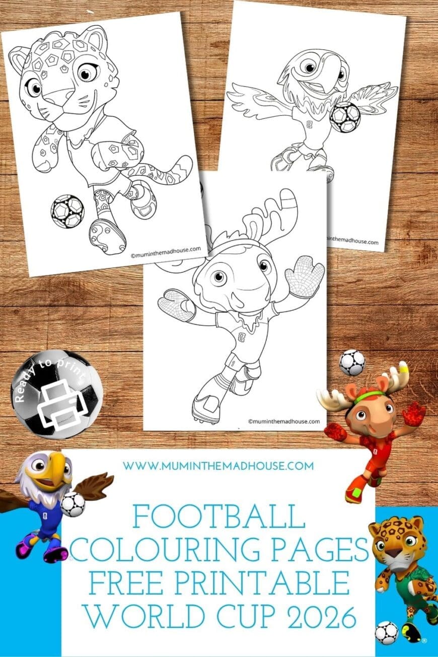 Celebrate the World Cup with free mascot colouring pages for Canada, Mexico and USA. Easy printable football fun for kids.