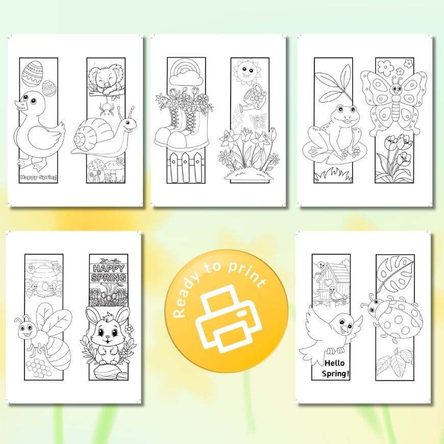 Free Spring Bookmarks to Colour In Printable