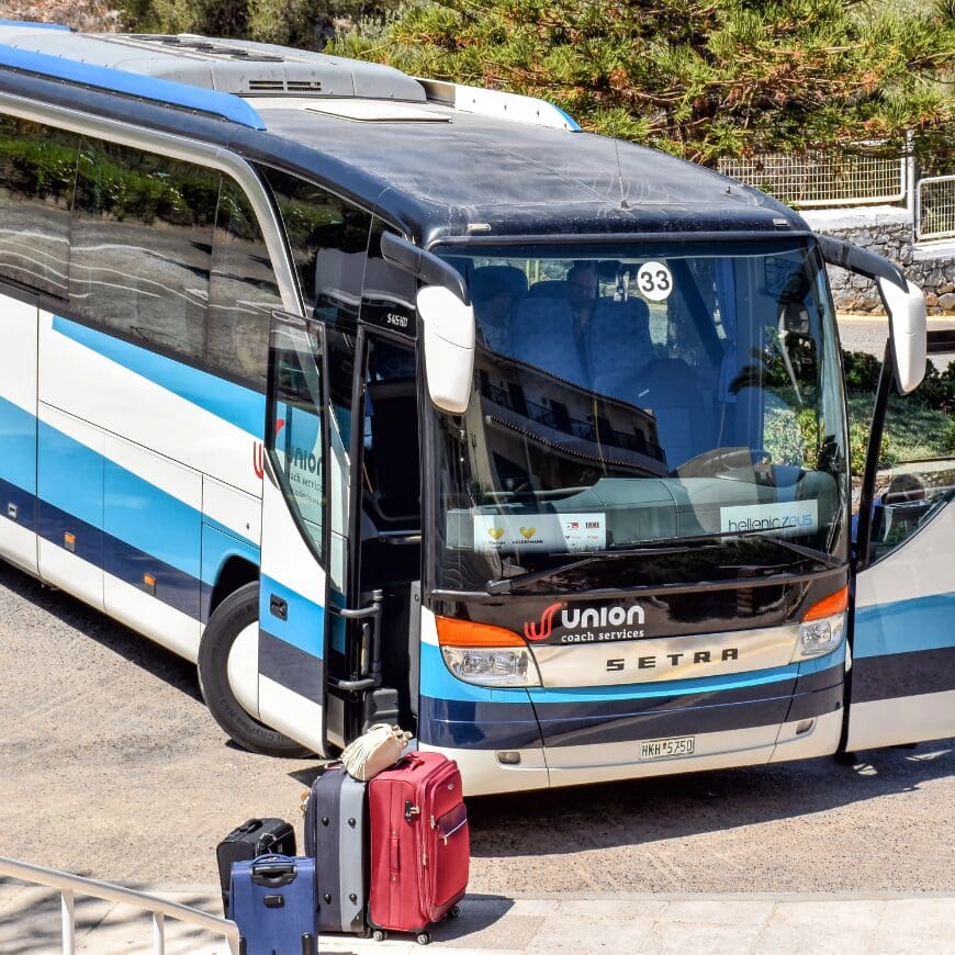 Coach parked outside a wedding venue