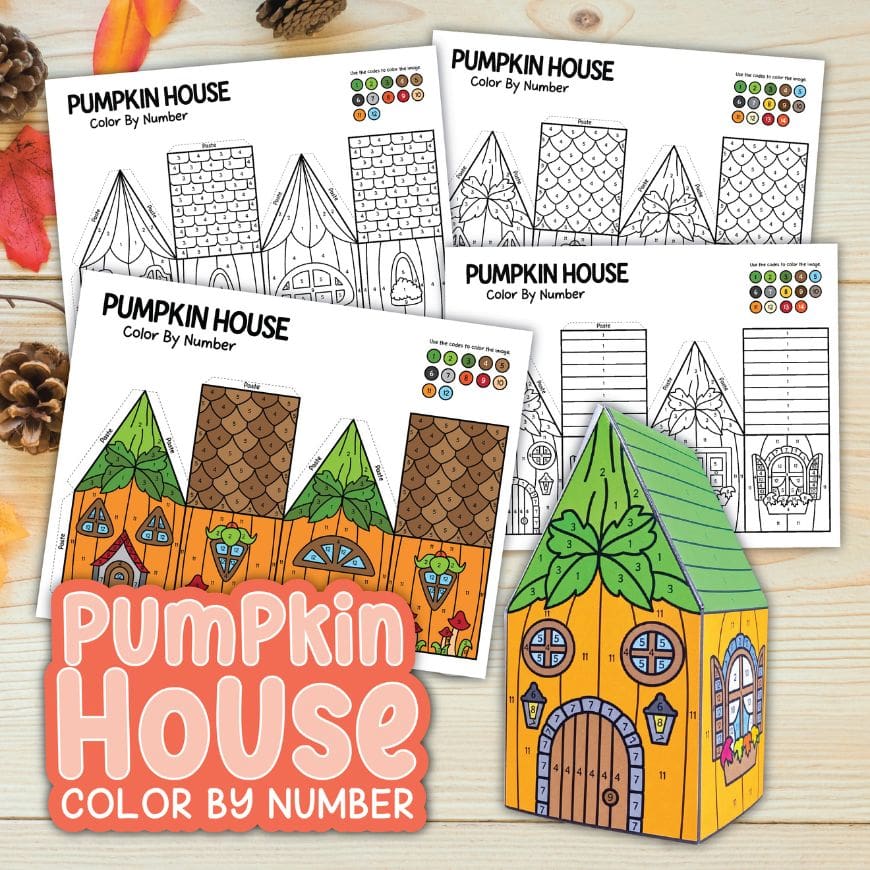 Free Printable 3D Pumpkin House Colour-by-Number Pack