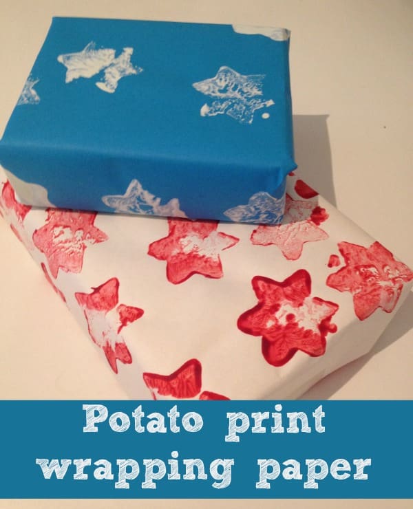 Looking for a sustainable wrapping idea? Make custom gift wrap with potato stamps and kraft paper. Perfect for kids and creative family holiday crafts.