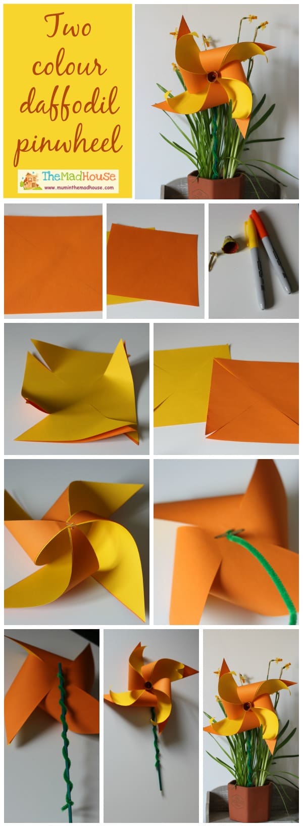 These daffodil pinwheel flowers are simple to make and look so beautiful. Celebrate spring with this fab DIY flower craft
