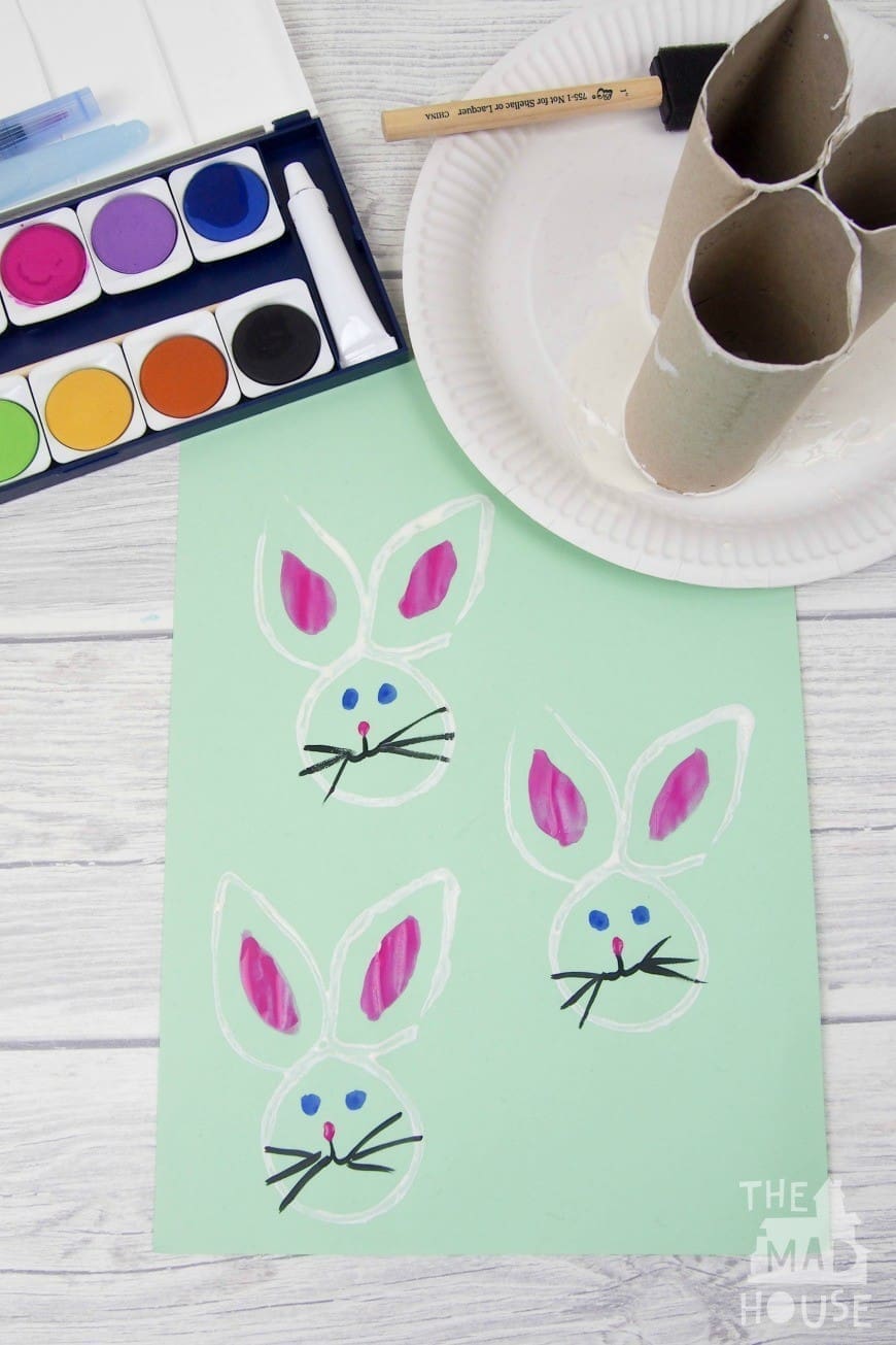 How to make a Recycled Toilet Roll Easter Bunny Stamp. This simple kids activity is perfect for Easter or Spring. A fun DIY Kids Craft and art activity