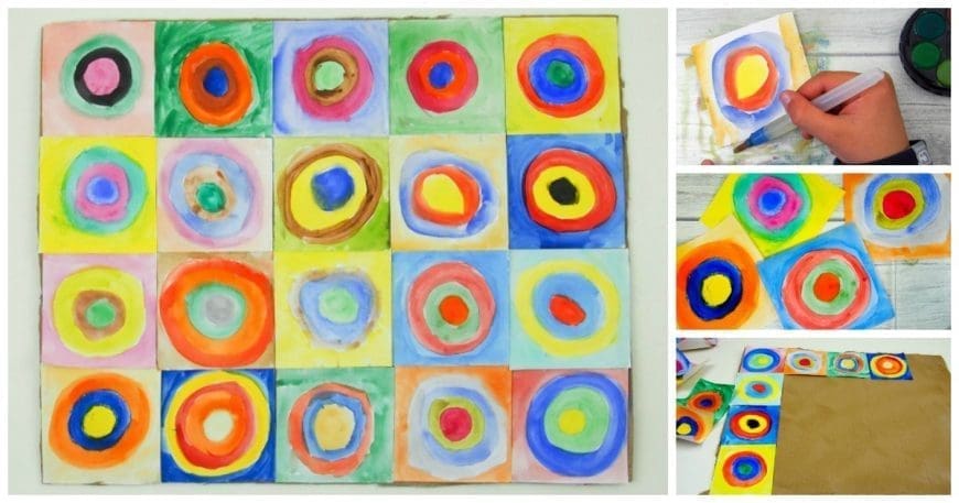 This beautiful piece of collaborative art is inspired by the works of Vasily Kandinsky. It is a fantastic way to introduce children to the work of an artist and a fun craft DIY for all the family. Kandinsky for kids - concentric circles in squares